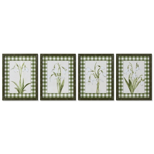 Cuadro Home ESPRIT Verde Beige Shabby Chic Plantas botánicas 30 x 2,5 x 40 cm (4 Unidades)