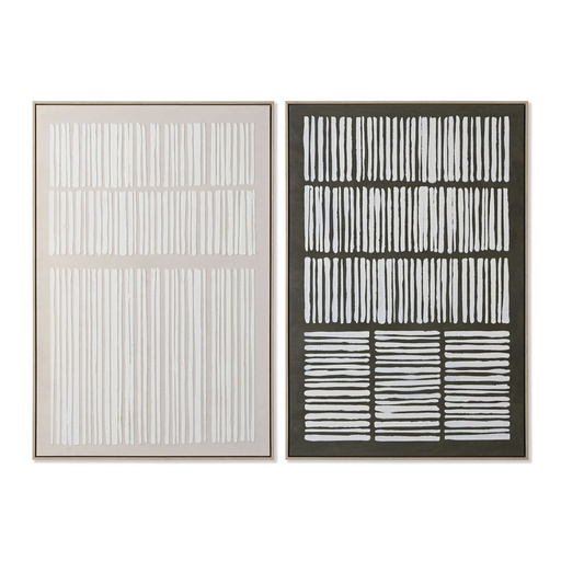 Cuadro Home ESPRIT Blanco Verde Beige Gris oscuro Poliestireno Lienzo Rayas Urbano (2 Unidades)