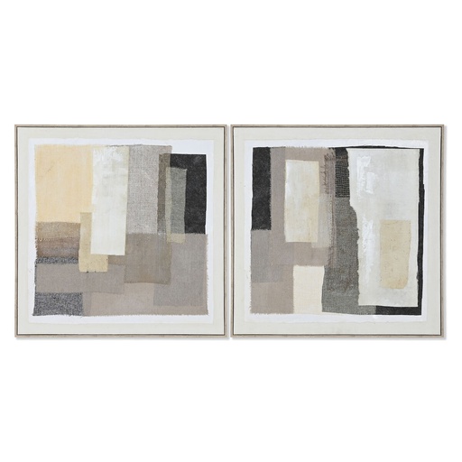Cuadro Home ESPRIT Negro Beige Yute Poliestireno Abstracto Urbano 82 x 3,8 x 82 cm (2 Unidades)
