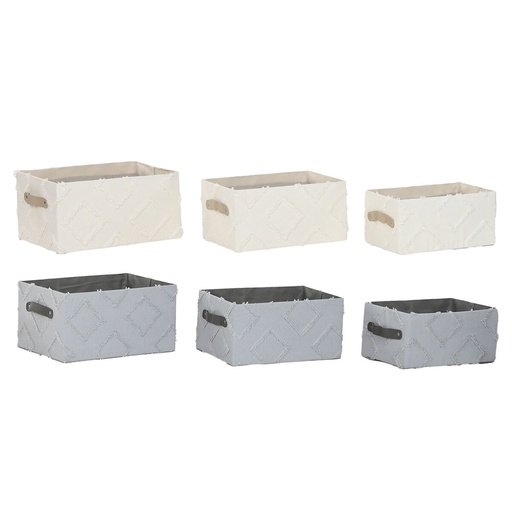 Juego de Cestas Home ESPRIT Gris Crema 35 x 25 x 18 cm 3 Piezas (2 Unidades)