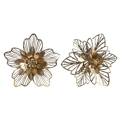 Decoración de Pared Home ESPRIT Dorado Moderno Flor 51 x 6 x 51 cm (2 Unidades)