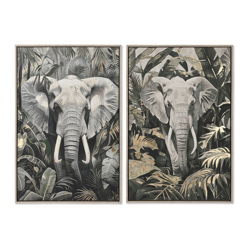 Cuadro Home ESPRIT Verde Gris Elefante Colonial Dorado 63 x 4,5 x 93 cm (2 Unidades)