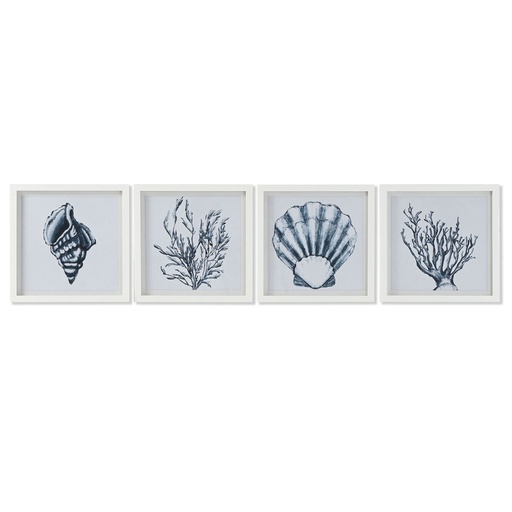 Cuadro Home ESPRIT Azul Blanco Mediterráneo 35 x 2 x 35 cm (4 Unidades)