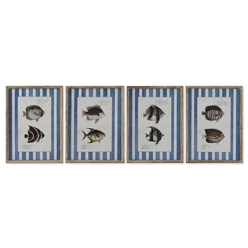 Cuadro Home ESPRIT Azul Pez 40 X 2,5 X 55 cm (4 Unidades)