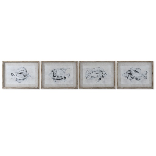 Cuadro Home ESPRIT Gris Pez (4 Unidades)