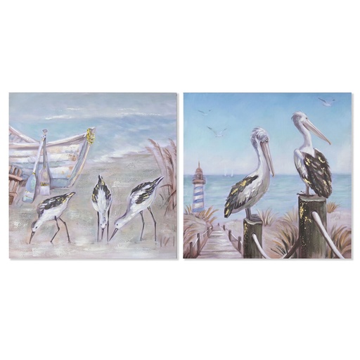 Cuadro Home ESPRIT Pájaros Mediterráneo 80 x 3 x 80 cm (2 Unidades)