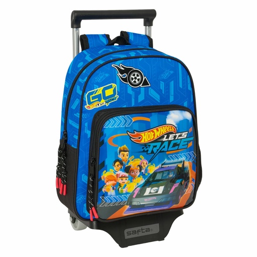 School Rucksack with Wheels Hot Wheels Let's race Blue Black 27 x 10 x 67 cm
