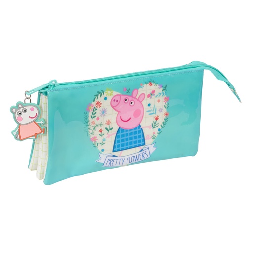 Portatodo Triple Peppa Pig Pretty flowers Amarillo Menta 22 x 12 x 3 cm