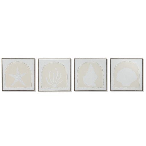 Cuadro Home ESPRIT Blanco Crema Mediterráneo 40 x 3 x 40 cm (4 Unidades)