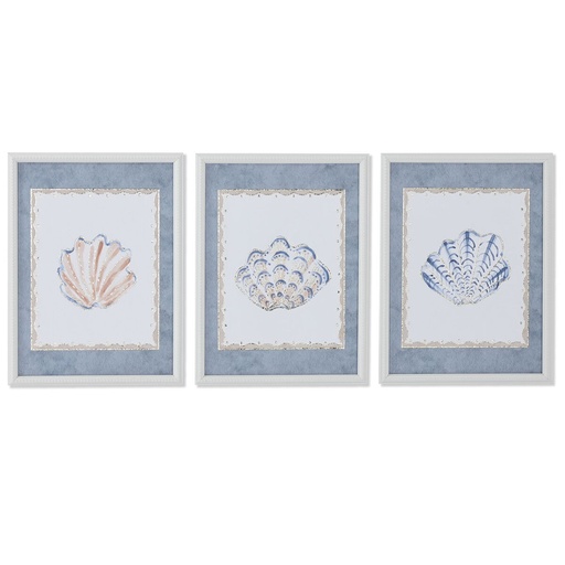 Cuadro Home ESPRIT Azul Crema 30 x 3 x 40 cm (3 Unidades)