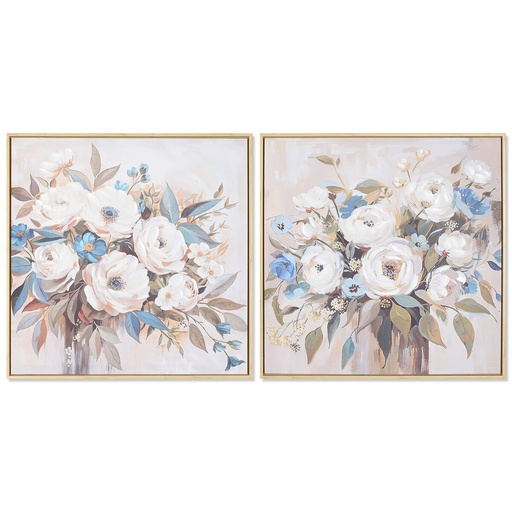 Cuadro Home ESPRIT Azul Blanco Beige Romántico Florero 60 x 3,5 x 60 cm (2 Unidades)