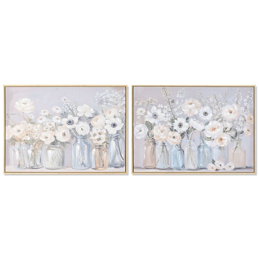 Cuadro Home ESPRIT Azul Blanco Verde Beige Jarrón Shabby Chic 70 x 3,5 x 50 cm (2 Unidades)