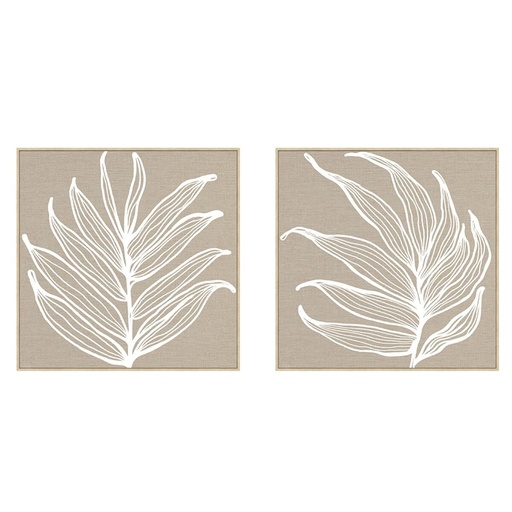 Cuadro Home ESPRIT Blanco Natural Hoja de planta Escandinavo 83 x 4,5 x 83 cm (2 Unidades)