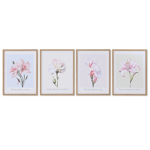 Cuadro Home ESPRIT Flores Shabby Chic 30 x 1,8 x 40 cm (4 Unidades)