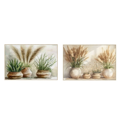 Cuadro Home ESPRIT Verde Beige Maceta Cottage 123 x 4,5 x 83 cm (2 Unidades)