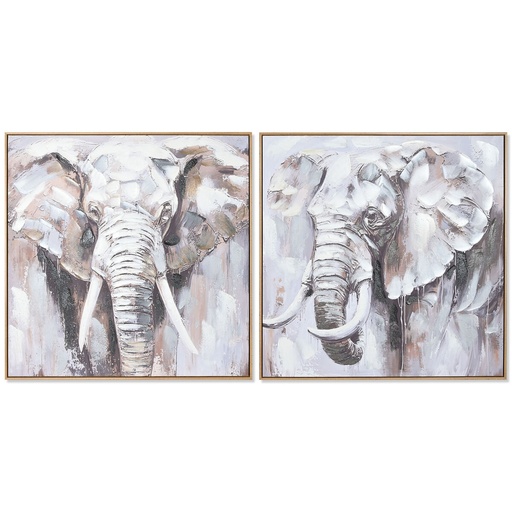 Cuadro Home ESPRIT Blanco Marrón Gris Elefante Colonial 80 x 3,5 x 80 cm (2 Unidades)
