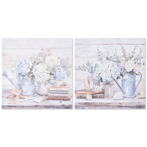 Cuadro Home ESPRIT Azul Gris Shabby Chic Hortensia 60 x 3 x 60 cm (2 Unidades)