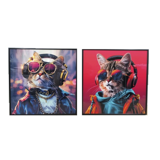 Cuadro Home ESPRIT Moderno Gato 50 x 3,5 x 50 cm (2 Unidades)
