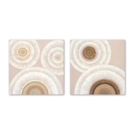 Cuadro Home ESPRIT Blanco Beige Círculos Escandinavo 80 x 3 x 80 cm (2 Unidades)