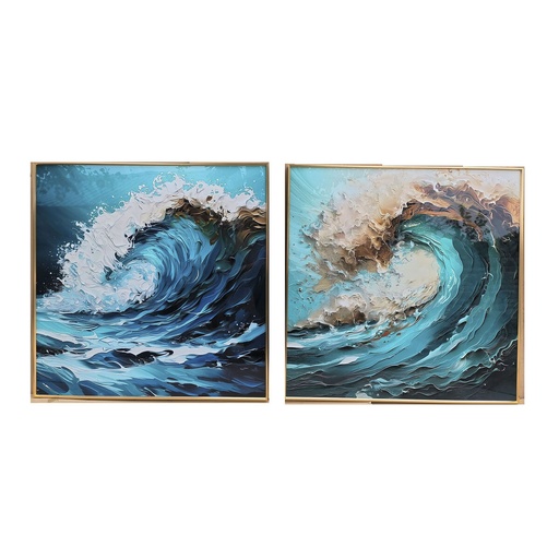 Cuadro Home ESPRIT Azul Blanco Marrón Mar y océano 80 x 3,5 x 80 cm (2 Unidades)