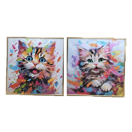 Cuadro Home ESPRIT Moderno Gato 80 x 3,5 x 80 cm (2 Unidades)