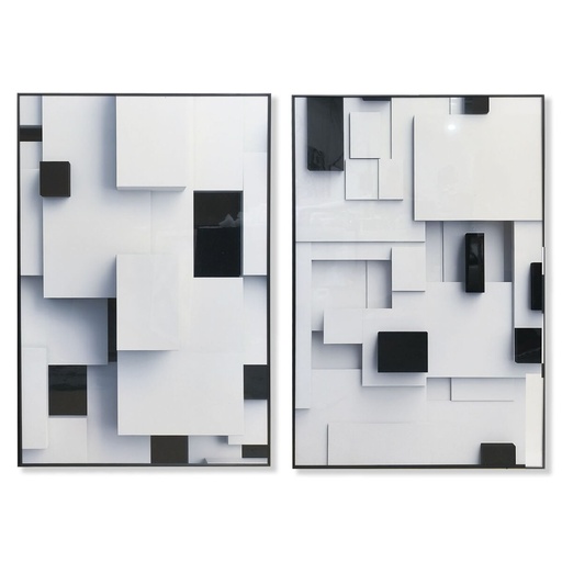 Cuadro Home ESPRIT Blanco Negro Abstracto Moderno 80 x 3,5 x 120 cm (2 Unidades)