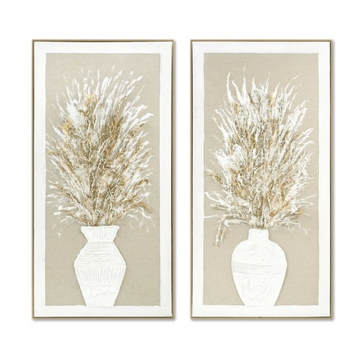 Cuadro Home ESPRIT Blanco Beige Jarrón Tradicional 62 x 4,5 x 122 cm (2 Unidades)