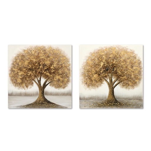 Cuadro Home ESPRIT Dorado Árbol Tradicional 80 x 3 x 80 cm (2 Unidades)