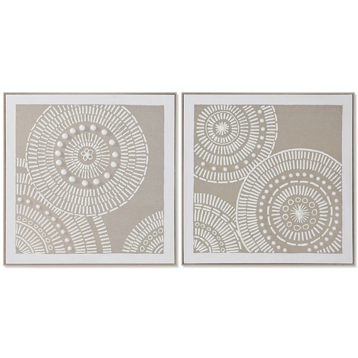 Cuadro Home ESPRIT Blanco Beige Círculos Urbano 82 x 4,5 x 82 cm (2 Unidades)