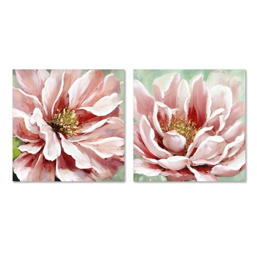 Cuadro Home ESPRIT Verde Rosa Flor Tradicional 80 x 3 x 80 cm (2 Unidades)
