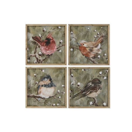 Cuadro Home ESPRIT Verde Pájaros Shabby Chic 50 x 2 x 50 cm (4 Unidades)