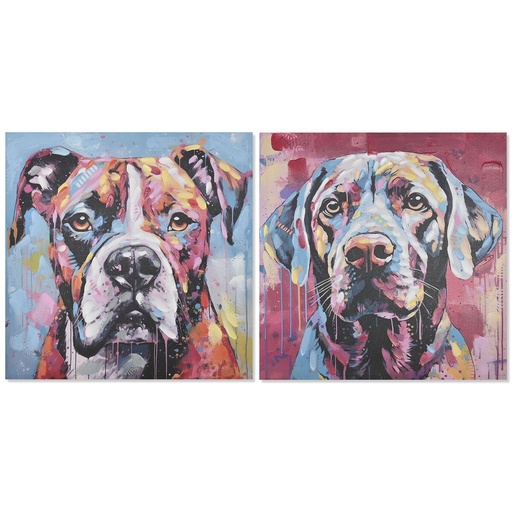 Cuadro Home ESPRIT Moderno Perro 80 x 3 x 80 cm (2 Unidades)