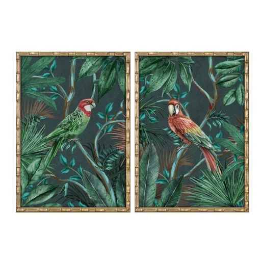 Cuadro Home ESPRIT Verde Loro Tropical 50 x 2,8 x 70 cm (2 Unidades)