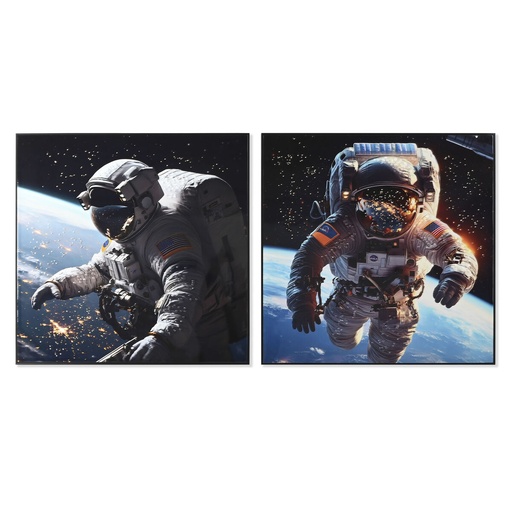 Cuadro Home ESPRIT Azul Negro Moderno Astronauta Lacado 100 x 4 x 100 cm (2 Unidades)