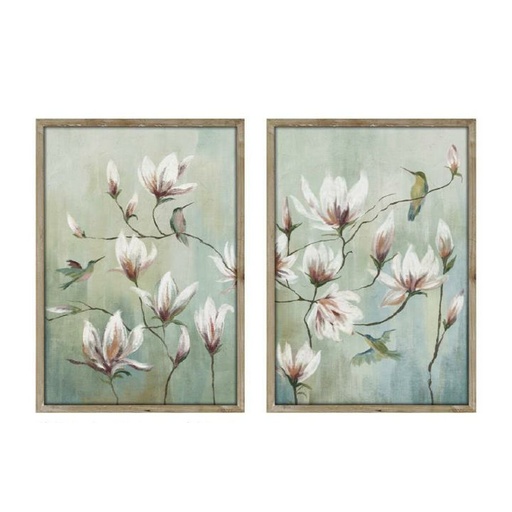 Cuadro Home ESPRIT Azul Blanco Flores Oriental 50 x 2,5 x 70 cm (2 Unidades)
