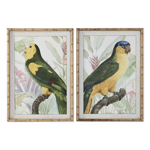 Cuadro Home ESPRIT Amarillo Verde Loro Tropical 50 x 2,5 x 70 cm (2 Unidades)