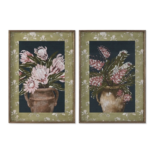 Cuadro Home ESPRIT Azul Verde Rosa Jarrón Shabby Chic Florero 50 x 2,5 x 70 cm (2 Unidades)