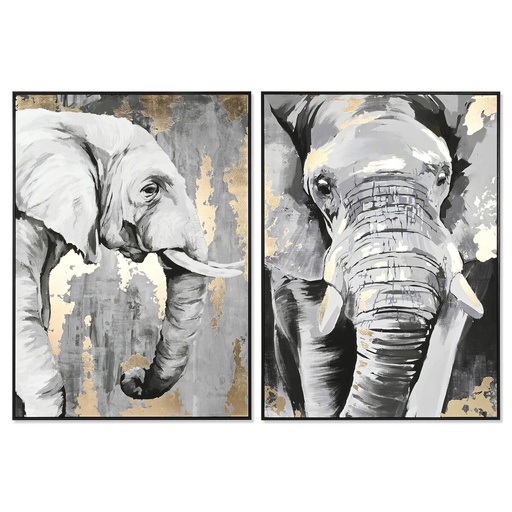 Cuadro DKD Home Decor Blanco Negro Gris Dorado Elefante Colonial 100 x 4 x 140 cm (2 Unidades)