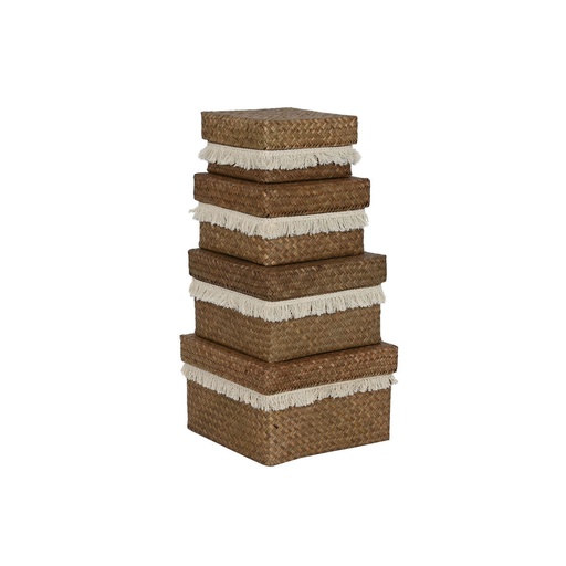 Juego de Cestas Home ESPRIT Blanco Natural Fibra natural Boho Desgastado 30 x 30 x 19 cm 4 Piezas