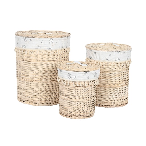 Laundry basket Home ESPRIT Natural wicker Shabby Chic 45 x 45 x 55 cm 3 Pieces