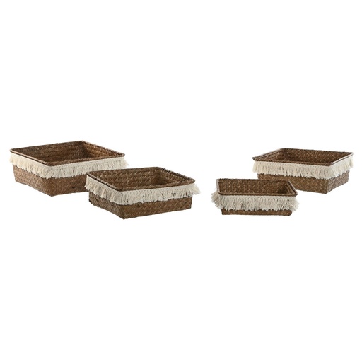 Juego de Cestas Home ESPRIT Fibra natural Boho Desgastado 26 x 26 x 10 cm