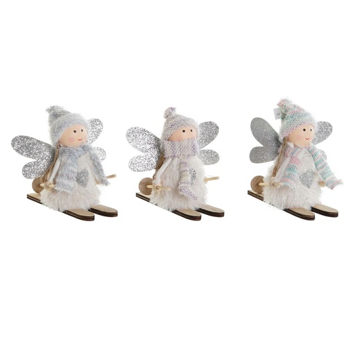 Christmas bauble DKD Home Decor White Grey Fairy 12 x 8 x 10 cm (3 Units)
