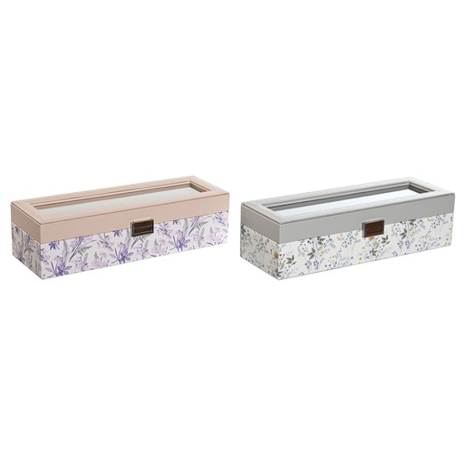 Estuche para Relojes DKD Home Decor Blanco Gris Lila Rosa claro Cristal 33 x 11 x 9 cm (2 Unidades)