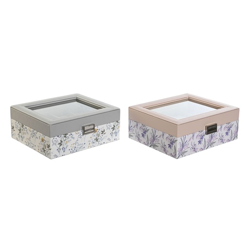 Estuche para Relojes DKD Home Decor Blanco Gris Lila Rosa claro PVC Cristal 22,5 x 19,5 x 9,5 cm (2 Unidades)