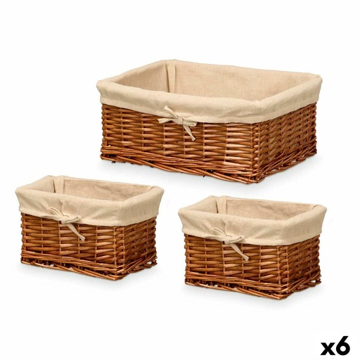 Juego de Cestos Kipit HX31449S/3 Natural Poliéster Mimbre Tela 50 % algodón 39 x 16 x 30 cm 3 Piezas (6 Unidades)