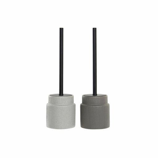 Toilet Brush DKD Home Decor Light grey Dark grey Steel Stoneware Scandi 10 x 10 x 39 cm (2 Units)