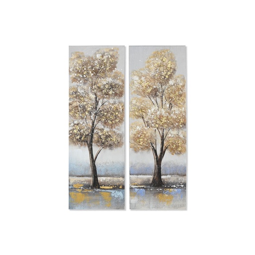 Cuadro Home ESPRIT Dorado Lienzo Madera MDF Árbol Tradicional 30 x 3 x 90 cm (2 Unidades)
