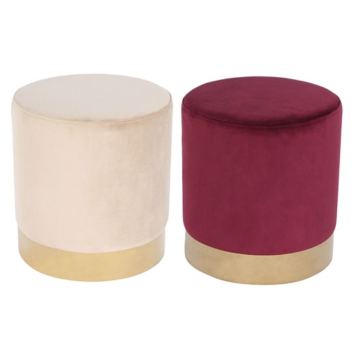 Footrest DKD Home Decor Beige Burgundy Velvet 40 x 40 x 42 cm (2 Units)