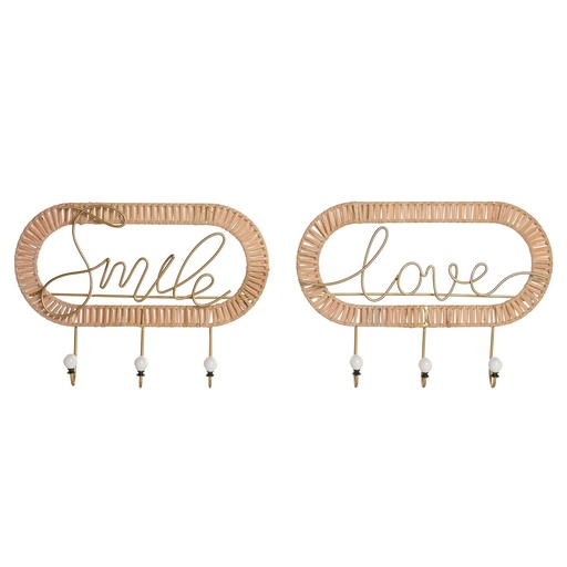 Perchero de Pared Home ESPRIT Dorado Natural Metal Ratán 40 x 6,4 x 28,6 cm (2 Unidades)
