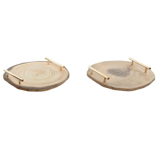 Centro de Mesa Home ESPRIT Marrón Dorado Metal Madera MDF 30 x 30 x 4 cm (2 Unidades)